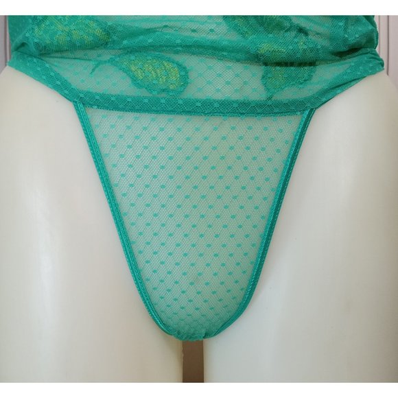 NWOT Fredrick's Of Hollywood Green Halter Bra & Garter W/Built-in Panty Set Sz L - Picture 4 of 8